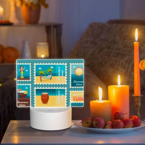 Rectangular Acrylic Night Light, A Collection Of Six Postage Stamps Featuring Beach And Sun-related Themes. -Nuas Diy Shop cbac786213cc2f0010753a868cf5acbfbfc44c1c