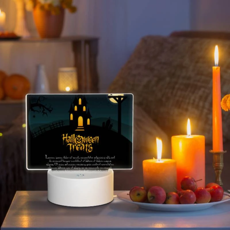 Rectangular Acrylic Night Light, A Halloween treat sign with a spooky house and a bat on top. Rectangular Acrylic Night Light, A Halloween Treat Sign With A Spooky House And A Bat On Top. -Nuas Diy Shop cbe67fcdac6708c6b091f96def39bd1782de6708