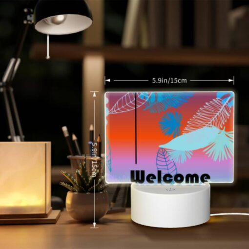Rectangular Acrylic Night Light, A Colorful Image Of Leaves And A Sign That Says "welcome Summer." -Nuas Diy Shop cbf3045bc50081c66a274affe167469c199e7499