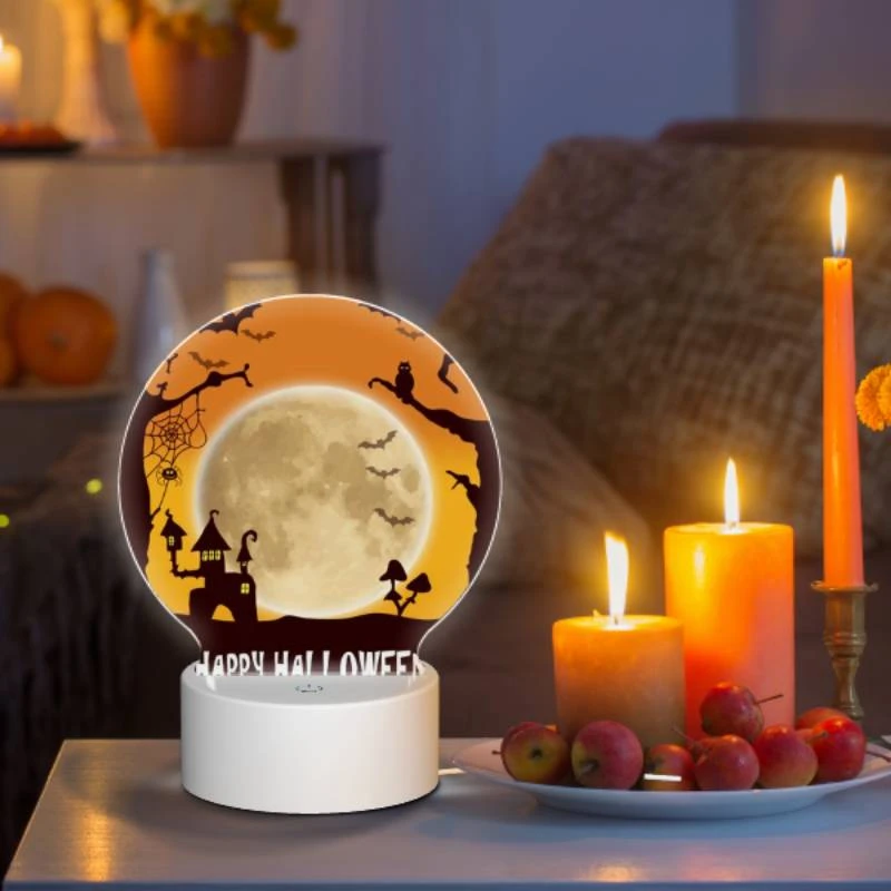 Round Acrylic Night Light, A spooky Halloween scene with a full moon and bats. Round Acrylic Night Light, A Spooky Halloween Scene With A Full Moon And Bats. -Nuas Diy Shop cc1346ce39f156062fa4329d6970fbe5478cdcd0