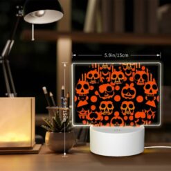Rectangular Acrylic Night Light, A Round Orange And Black Design With Many Skulls And Pumpkins On It. -Nuas Diy Shop ccfd0df10fcea94135e840b556d5a1f194847c93