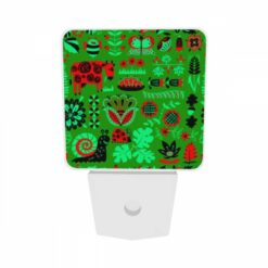 Night Light Set Of 2, A Green And Red Patterned Fabric With Various Plants And Animals On It. -Nuas Diy Shop cfb0a823b6172808c3af4f5f4e5eb755986782bc