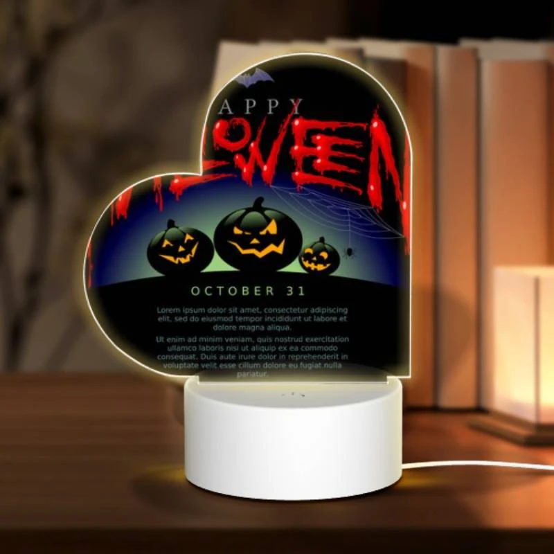 Love Acrylic Night Light, A poster with three pumpkins and the words "Happy Halloween" written on it. Love Acrylic Night Light, A Poster With Three Pumpkins And The Words "Happy Halloween" Written On It. -Nuas Diy Shop d05b6079cd4c14723beff289763fd9e38fd73fa3