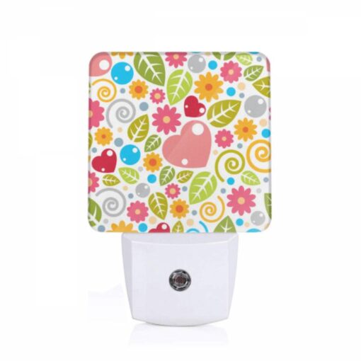 Night Light, A Colorful Floral Pattern With Hearts And Leaves. -Nuas Diy Shop d08328e52a8a59f1b2846366d96d050a4cdcd1c6