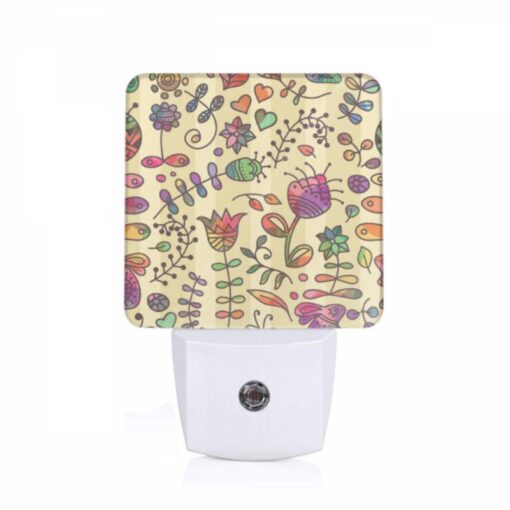 Night Light, A Colorful Flower Pattern On A Wallpaper. -Nuas Diy Shop d0c0a500f8f2fb09605fd0499352a16055c89754