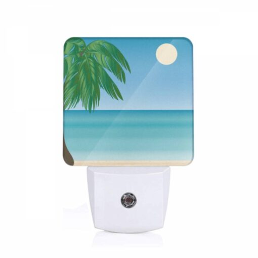 Night Light, A Palm Tree Is On A Beach With A Blue Sky And A Moon In The Background. -Nuas Diy Shop d0e0200cbf035c867fa21e1c3e264247c1c80695