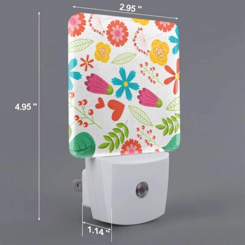 Night Light Set of 2, A colorful flower pattern with hearts and leaves. Night Light Set Of 2, A Colorful Flower Pattern With Hearts And Leaves. -Nuas Diy Shop d160315b55d099e79df85deb8489f5bccc4e7908