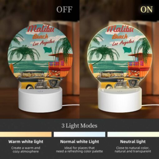 Round Acrylic Night Light, A Yellow Car Is Parked On The Beach In Malibu -Nuas Diy Shop d2ca4c2907689157ee8de26334a0ca72e892dd61
