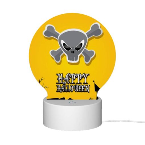 Round Acrylic Night Light, A Happy Halloween Sign With A Skull And Crossbones. -Nuas Diy Shop d3ccf92a42178436507370816736008667af6184