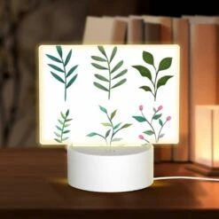 Rectangular Acrylic Night Light, Six Different Types Of Leaves Are Shown In A Row.