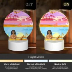 Round Acrylic Night Light, A Colorful Beach Scene With A Man Sitting On The Sand And A Guitar Nearby. -Nuas Diy Shop d449a4fb6d42db1fc2c78a90664e2ada8e8f144f
