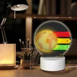 Round Acrylic Night Light, A Colorful Graphic Of A Globe With A Bat Symbol On It. -Nuas Diy Shop d4548637ffbef4872680d28d6d60bb0bb8fd5657