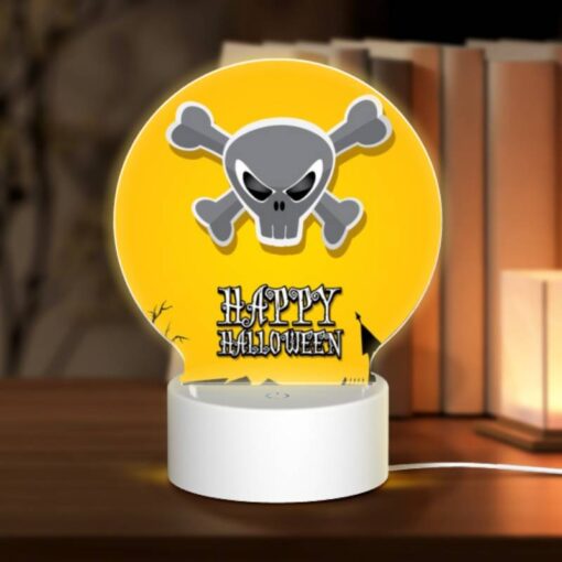 Round Acrylic Night Light, A Happy Halloween Sign With A Skull And Crossbones. -Nuas Diy Shop d53995b60da7da97f3ac482d4818409bb9a6fca8