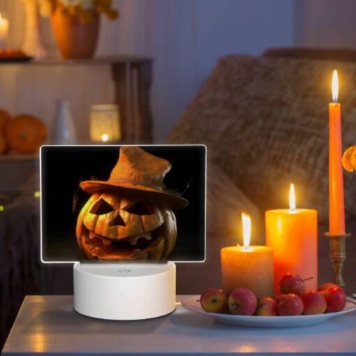 Rectangular Acrylic Night Light, A Pumpkin With A Hat On It. -Nuas Diy Shop d545c55e46afdd52e05e781e5e48740f5e026743