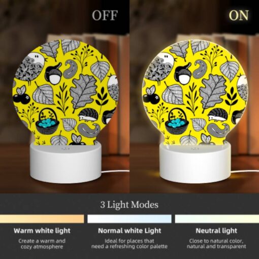 Round Acrylic Night Light, A Pattern Of Birds And Leaves On A Yellow Background. -Nuas Diy Shop d5d0342c7307f973b97bcf553cd2c4d27419e151
