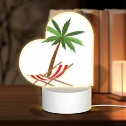 Love Acrylic Night Light, A Palm Tree Is Shown In A Red And White Striped Chair.