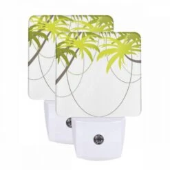 Night Light Set Of 2, A Bunch Of Green Leaves Are Connected To Each Other.