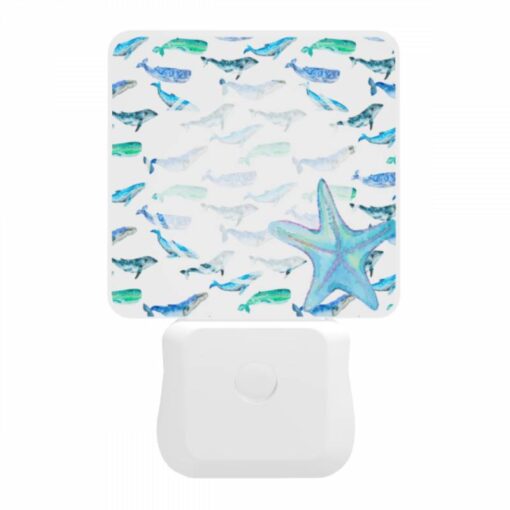 Night Light, A Blue And White Starfish Is Surrounded By A Group Of Blue And White Whales. -Nuas Diy Shop d78ffe84a35642b2e09c6b9663e4a6ed643e01ec
