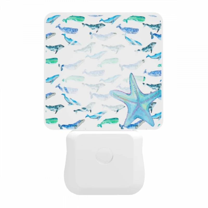 Night Light, A blue and white starfish is surrounded by a group of blue and white whales. Night Light, A Blue And White Starfish Is Surrounded By A Group Of Blue And White Whales. -Nuas Diy Shop d78ffe84a35642b2e09c6b9663e4a6ed643e01ec