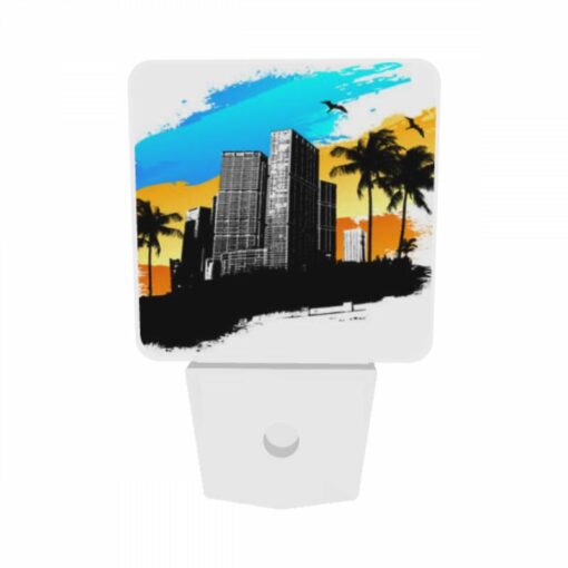 Night Light Set Of 2, A Black And White Drawing Of A City With A Bird Flying Above It. -Nuas Diy Shop d81fb350932b9ed11a6954eceacff30992bff82d