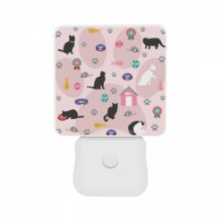 Night Light Set Of 2, A Cat Is Laying On A Pink Surface With A Cat House In The Background. -Nuas Diy Shop d8ad899e0d4d844d9f5e719a1209178d88145275