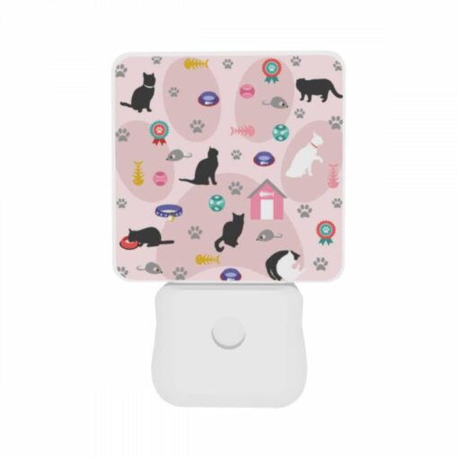 Night Light Set Of 2, A Cat Is Laying On A Pink Surface With A Cat House In The Background. -Nuas Diy Shop d8ad899e0d4d844d9f5e719a1209178d88145275