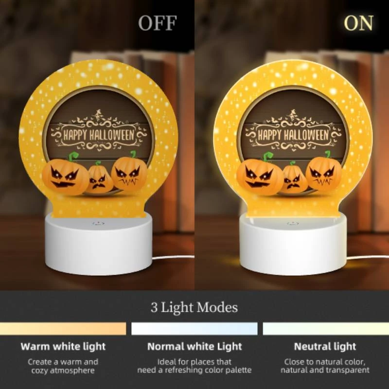 Round Acrylic Night Light, Three pumpkins with scary faces on them. Round Acrylic Night Light, Three Pumpkins With Scary Faces On Them. -Nuas Diy Shop d8b3ae795245ec249003021f3bc247a76656aa03