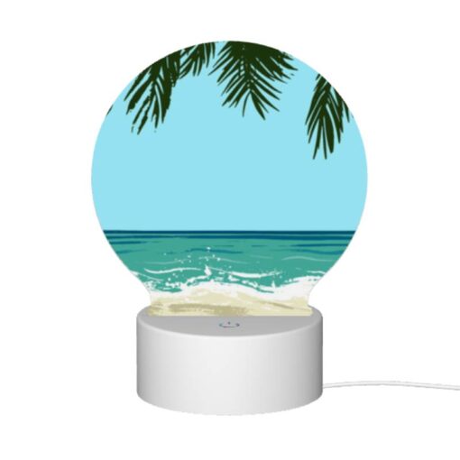 Round Acrylic Night Light, A Blue Ocean With Palm Trees In The Background. -Nuas Diy Shop d91cd89b1496e175d4ac2f24f0a67790e51adf34