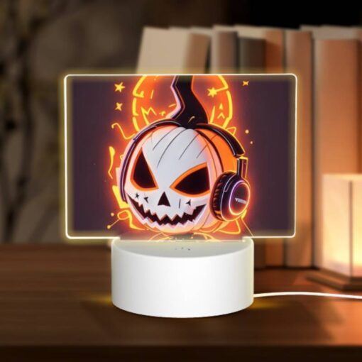 Rectangular Acrylic Night Light, A Cartoon Pumpkin Wearing Headphones. -Nuas Diy Shop d963abfce37390ab7266f8854462dc396174eafc