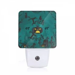 Night Light, A Halloween Poster With A Scary Pumpkin And A Skeleton.