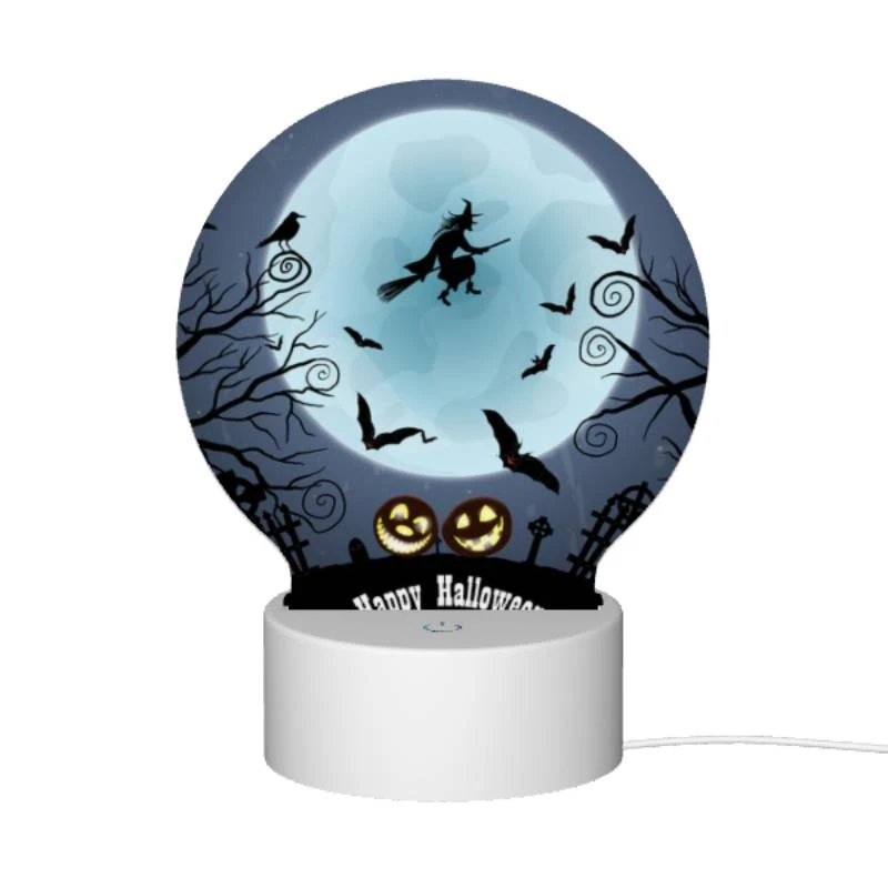 Round Acrylic Night Light, A witch flies over a moonlit night with a full moon and bats flying around. Round Acrylic Night Light, A Witch Flies Over A Moonlit Night With A Full Moon And Bats Flying Around. -Nuas Diy Shop d9e26e09740ec2ccf1a907b4272c9ed62f1ed834