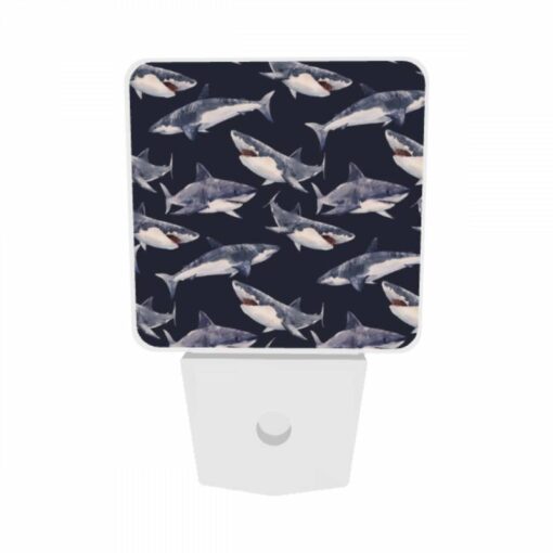 Night Light Set Of 2, A Pattern Of Sharks On A Blue Background. -Nuas Diy Shop d9f4bf860721f4b0a69f66ded152de4cd36859e8