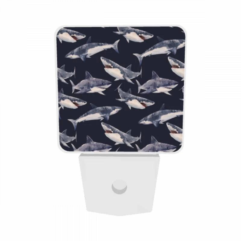 Night Light Set of 2, A pattern of sharks on a blue background. Night Light Set Of 2, A Pattern Of Sharks On A Blue Background. -Nuas Diy Shop d9f4bf860721f4b0a69f66ded152de4cd36859e8