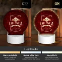 Round Acrylic Night Light, A Red And White Halloween Poster With A Pumpkin On It. -Nuas Diy Shop da40e7a4aa98125881018b23e9bcd17c25286a38