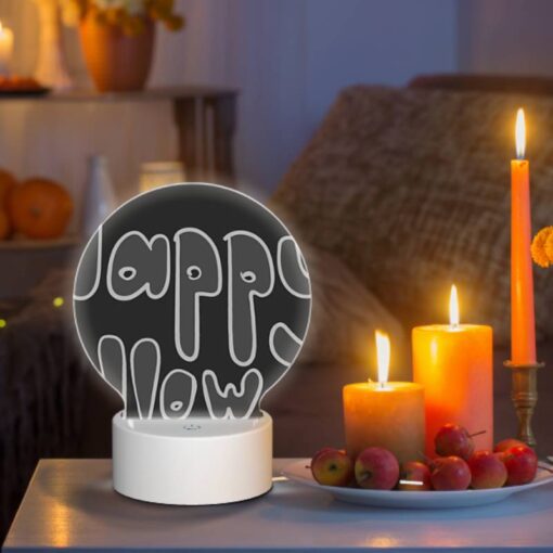 Round Acrylic Night Light, A Black And White Sign That Says "Happy Halloween". -Nuas Diy Shop db68b449b070b4838ec91c1ea21e2b195737cd5e