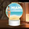 Round Acrylic Night Light, A Woman In A Bikini Stands On A Beach In Front Of A Sign That Reads "Miami Florida." -Nuas Diy Shop db7109c9e5fc8ef2d5375a0cae6c021530f04485