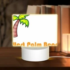 Rectangular Acrylic Night Light, A Cartoon Drawing Of A Palm Tree And The Words "West Palm Beach" On A White Background.