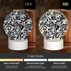Round Acrylic Night Light, A Black And White Pattern Of Leaves. -Nuas Diy Shop dc4eaa6907ddd7cbdf1061d40910b9fbb7946f79