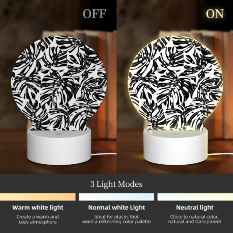 Round Acrylic Night Light, A black and white pattern of leaves. Round Acrylic Night Light, A Black And White Pattern Of Leaves. -Nuas Diy Shop dc4eaa6907ddd7cbdf1061d40910b9fbb7946f79