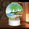 Round Acrylic Night Light, A Man Is Sitting Under A Palm Tree On A Beach. -Nuas Diy Shop dd3b41a7dc528fbd5e4df689b83ca63372144d99