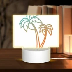 Rectangular Acrylic Night Light, A Drawing Of A Palm Tree With A Yellow And Orange Color Scheme.