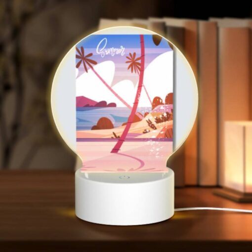 Round Acrylic Night Light, A Colorful Beach Scene With A Palm Tree And A Beach Umbrella. -Nuas Diy Shop dd7634b62b1090be7f4eeb06d4a49ffc6c6ce57b
