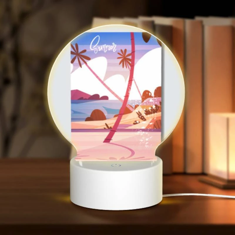 Round Acrylic Night Light, A colorful beach scene with a palm tree and a beach umbrella. Round Acrylic Night Light, A Colorful Beach Scene With A Palm Tree And A Beach Umbrella. -Nuas Diy Shop dd7634b62b1090be7f4eeb06d4a49ffc6c6ce57b