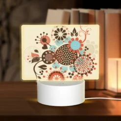Rectangular Acrylic Night Light, A Colorful Flower Design With A Variety Of Flowers And Leaves.