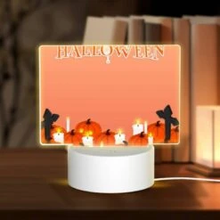 Rectangular Acrylic Night Light, A Halloween Scene With Lit Candles And Pumpkins.