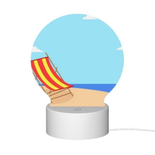 Round Acrylic Night Light, A Colorful Beach Chair Is Sitting On A Sandy Beach. -Nuas Diy Shop de2c11d2b2b050c7ec6d442adf3f09f6edf54376