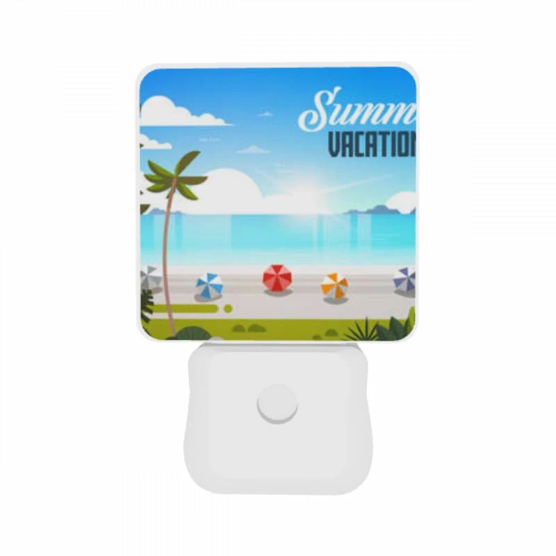 Night Light Set of 2, A colorful beach scene with palm trees and umbrellas. Night Light Set Of 2, A Colorful Beach Scene With Palm Trees And Umbrellas. -Nuas Diy Shop de4504ee37715c13128ba8b5532becb1005b2265