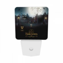 Night Light Set Of 2, A Black And White Image Of A Halloween Scene With A Fence And A Moon In The Background. -Nuas Diy Shop df5402ed85e0ae7a7fdafb40337c873870416329