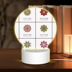 Round Acrylic Night Light, A Collection Of Colorful Geometric Shapes.
