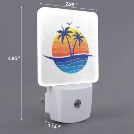 Night Light, A Blue And Orange Logo Of A Beach With Palm Trees. -Nuas Diy Shop dfceded77c3858372866129255547b877898ec2a